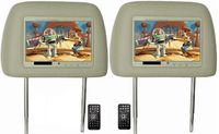 Tan Pair 7" Headrest LCD TFT Monitors with Wireless Remotes and RCA Connections