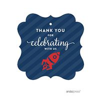 Andaz Press Birthday Fancy Frame Gift Tags, Thank You for Celebrating with Us, Astronaut Space Rocket Ship, 24-Pack, for Gifts and Party Favors