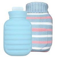 1000ML Silicone Hot Water Bottle Hot Water Bag Pain Cold Knit Cover Large Size Gift Box (Color : Blue)