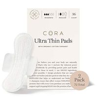 Cora Ultra Thin Organic Cotton Period Pads, Regular Absorbency, with Wings & Dry Wicking Technology (New 72 Count)