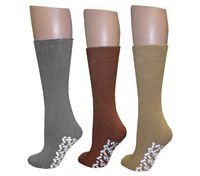 Diabetic Slipper Socks (3 Pairs, 3 Colors) ((1) Pair Brown (1) Pair Tan (1) Pair Gray)