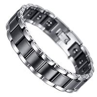 HiTreasure Men's Black Ceramic Tungsten Carbide Power Germanium Magnetic Therapy Link Bracelet for Arthritis Pain Relief(Imported,3000 Gaiss Each Link)