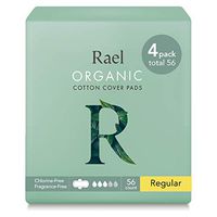 Rael 100% Organic Cotton Menstrual Regular Pads, Ultra Thin Natural Sanitary Napkins with Wings (56 Total), Pack of 4