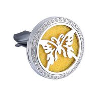 Butterfly Aromatherapy Car Air Freshener Stainless Steel Rhinestone Essential Oil Diffuser Locket Vent Clip 12 Refill Pads