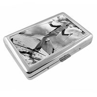 Vintage Retro Skiing Ski's Skier S19 Silver Cigarette Case Metal Wallet Id Holder 4" X 2.75" RFID Protection