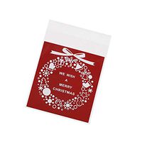 Wansan Seal Cellophane Bags Self Adhesive Merry Christmas Treat Gift Bags for Rose Petal Soap Jewelry Pack of 100pcs