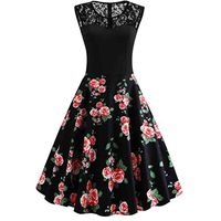 CCatyam Plus Size Dresses for Women, Skirt Lace Print Wrapped Swing Vintage Sexy Party Casual Fashion Black