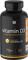 Vitamin D3 (5000iu/125mcg) Enhanced with Coconut Oil for Better Absorption ~ Non-GMO & Gluten Free (360 Mini Liquid Softgels)