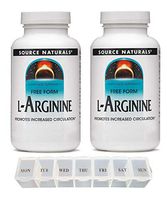 Source Naturals Free Form L-Arginine 1000 Milligrams Promotes Increased Circulation Dietary Supplement - 200 Tablets (Pack of 2) with Daily Pill Organizer