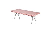Kwik-Covers 6' Rectangle Plastic Table Covers 30" x 72", Bundle of 5 (Red and White Check Gingham)