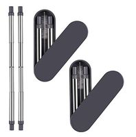 Retractable Metal Steel Straws 2 Pack Made of Food-Grade Silicone & Stainless Steel Reusable Collapsible Straws with Hard Case Holder Cleaning Brush for Travel, Household, Outdoor