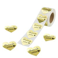 RBHK Gold Foil Thank You Sticker Heart Shape Labels, 500 Stickers per Roll (10 Rolls)