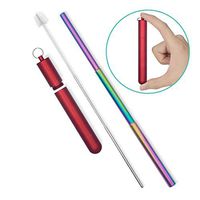 Reusable Metal Collapsible Straws - Portable Stainless Steel Rainbow Drinking Straw with Travel Case & Cleaning Brush & Keychain & Silicon Tips for Adults and Kids