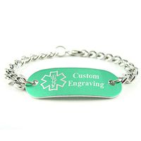 My Identity Doctor - Custom Engraved Medical ID Bracelet - Aluminum, Steel Curb Chain - Green - Wrist Size 6.5 Inch
