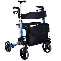 Goquik Aluminum Walker Disabled Pedestrian Folding Walker Four Wheels Blue Wheeled Old Man Trolley