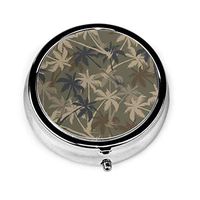 GDjiuzhang Round Pill Case（2.0x2.0x0.7 Inch）with 3 Compartment，Small Pill Case Portable for Pocket Purse Briefcase， Travel Pills Box Palm Tree Camo Color