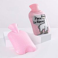 Hot Water Bag with Cute Cartoon Plush Jacket - Pink Alpaca - Rubber Portable Water Injection Warm Bag