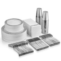 350 Piece Silver Dinnerware Set - 50 Guest Silver Lace Design Plastic Plates - 50 Silver Plastic Silverware - 50 Silver Cups - 50 Linen Like Silver Napkins, 50 Guest Disposable Silver Dinnerware Set