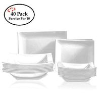 Tiger Chef 40-Pack White Heavy Duty Rectangular Dinnerware Service for 10, Disposable or Reusable. Includes 7-inch, 9-inch, 5oz, and 12oz Plates