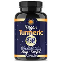 Vegan Turmeric PM Sleep Aid w. Melatonin, Valerian Root, L-Theanine (60 Veggie Capsules-2 Month Supply), Sleeping Pills for Relaxation, Comfort and Joint Support (1-Bottle)