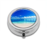 LuxSweet Pill Box,Blue Ocean Pill Case for Purse Pocket Pill Organizer with 3 Compartments Silver 2.1 Inches Portable Vitamin Medicine Case Holder