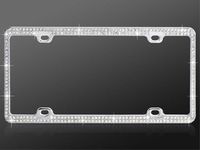 Car Automotive License Plate Frame Chrome Coating Metal with Double Row White 246 Diamonds Crystals Rhinestones Bling by MyBat