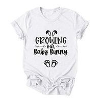 Eoeth Easter Growing Out Baby Bunny Top Blouse Women Plus Size Summer Letter Print O-Neck Short Sleeved T-Shirt Pullover White