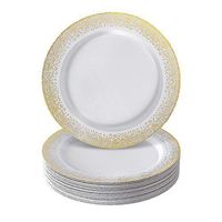 Silver Spoons 1861 Disposable PLATES-20 pc-Heavy Duty Plastic Dishes-Elegant Fine China Look-Mist 10.25”, Dinner Plates, Gold/White