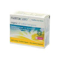 Natracare Organic Non-Applicator Super 10 count Non-Chlorine Bleached (GMO-Free) 100% Cotton Tampons - 3PC