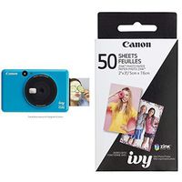 Canon IVY CLIQ Instant Camera Printer Mobile Mini Printe, Seaside Blue with Canon ZINK Photo Paper Pack, 50 Sheets