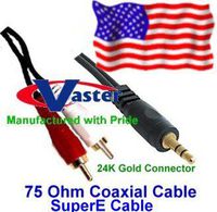 Audio Cable, 24K 3.5mm Stereo to Dual RCA Speaker Audio Cable 50 Ft