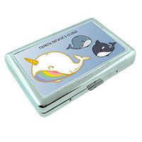 Narwhals Cartoon Anime Animal S1 Silver Cigarette Case Metal Wallet Id Holder King & 100's 4" X 2.75" RFID Protection