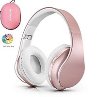 Bluetooth Headphones Over Ear, Hi-Fi Stereo Wireless Headset, Foldable, Soft Memory-Protein Earmuffs, w/Built-in Mic and Wired Mode for PC/Cell Phones/TV (Pink with Case)