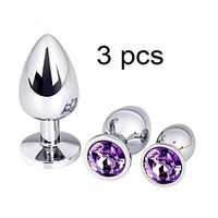 Round Jeweled Crystal Stimulator for Men and Women Beginners 3 Pcs Purple Gem Bûtt Pl'ugs Set Best Idea for Gift