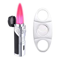 Torch Lighter, Quad Jet Flame Lighters Refillable Butane Lighter Gas Fluid Lighter W/with Punch Cutter-Butane NOT Included