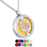 HooAMI Aromatherapy Essential Oil Diffuser Necklace - Cactus 316L Surgical Grade Stainless Steel Locket Pendant, 24" Chain and 12 Refill Pads