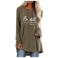 Sunhusing Womens Simple Letter Print Solid Color Round Neck Long Sleeve Casual Loose Oversized Pullover Top(Khaki,M)