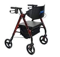 Premium Foldable Rollator Aluminum Frame Rolling Walker 8" Wheels with Padded Backrest (Red)