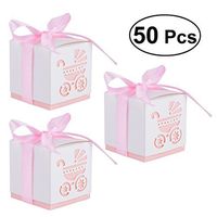 LUOEM Wedding Favor Candy Boxes Laser Cut Bird Favor Boxes Stroller Candy Sweet Gift Boxes for Bridal Baby Shower Birthday Party Candy Sugar Gift Boxes, Pack of 50 (Pink)