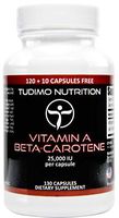 Vitamin A Beta-Carotene 25 000 IU 130 pcs (4+ Month Supply) of Rapidly Disintegrating Capsules, Each with 15 mg of Premium Quality Beta Carotene Powder, by TUDIMO
