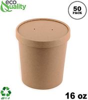 [50 Pack] 16 oz Disposable Kraft Paper Soup Containers with Vented LIDS - Half Pint Ice Cream Containers, Frozen Yogurt Cups, Restaurant, Microwavable, Take Out, Food Storage, Recyclable