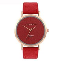 Fxbar Women Simple Quartz Analog Watch Comfortable Pu Leather Watches Durable Waterproof Minimalist Wrist Watch (Red)