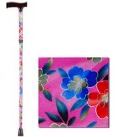 NOVA Folding Walking Cane with Wood Grip Handle, Foldable & Adjustable Travel Cane with Wood Comfort Handle, Pink Garden