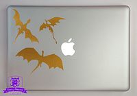 Overly Attached Decals 3 Dragons Flying Vinyl Decal Sized to Fit A 15" Laptop - Gold Metallic