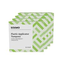 Amazon Brand - Solimo Plastic Applicator Tampons, Super Absorbency, Unscented, 144 Count (4 packs of 36)