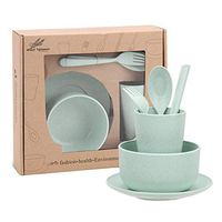 6Pcs Wheat Straw Student Bowl Cup Spoon Fork Chopsticks Sets Kids Tableware Cutlery With Box