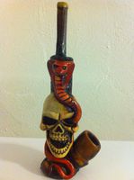 Handmade Tobacco Pipe, Red Cobra Skull Design