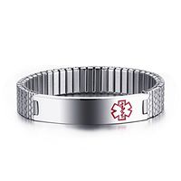 DIB Free Engraving Elastic Stretch Stainless Steel Medical Alert ID Bracelets Women Men Silver, 6.6 inch