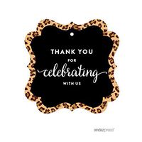 Andaz Press Birthday Fancy Frame Gift Tags, Thank You for Celebrating with Us, Leopard Cheetah Print, 24-Pack, for Gifts and Party Favors