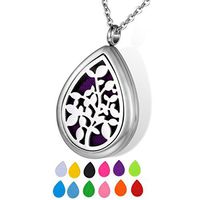 HOUSWEETY Aromatherapy Essential Oil Diffuser Necklace-Stainless Steel Teardrop Locket Pendant,12 Refill Pads (Non-Engraving)